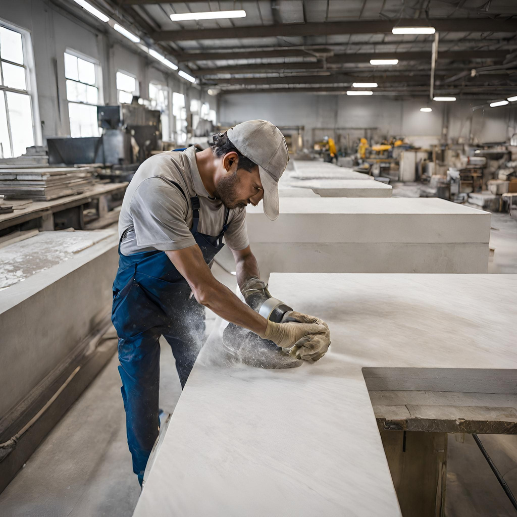 a person working in a factory making concrete
